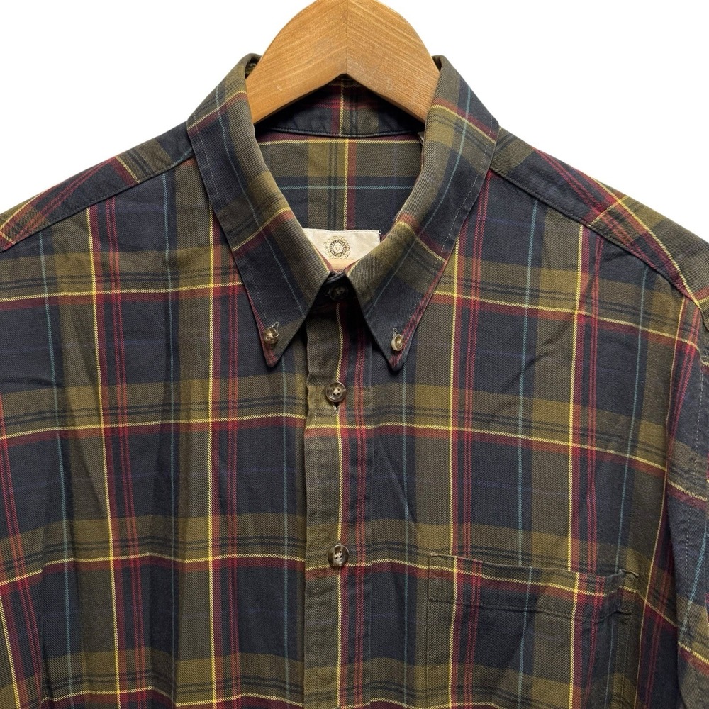 Viyella Men's XL Green/Blue Wool Cotton Plaid Flannel Button Down Outdoor Shirt